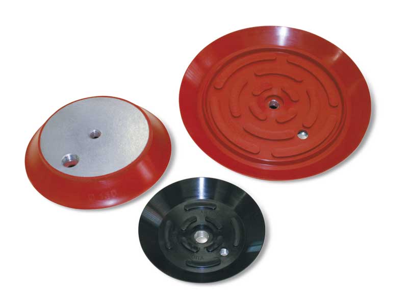 Flat round vacuum cups with vulcanised support